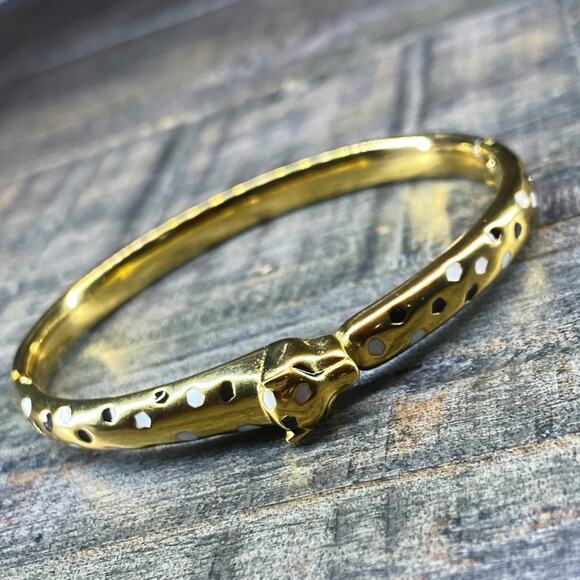 NEW Spotted Leopard Gold Bangle Bracelet - Picture 11 of 15